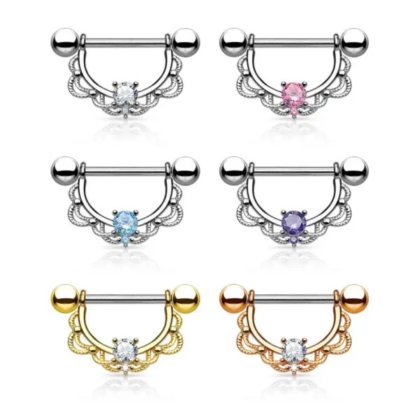 316l Surgical Steel Nipple Shields Piercing with Crystalised Gem