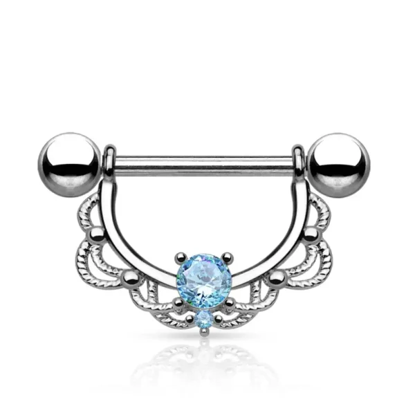 316l Surgical Steel Nipple Shields Piercing with Crystalised Gem - Image 2