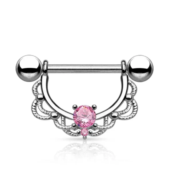 316l Surgical Steel Nipple Shields Piercing with Crystalised Gem - Image 3