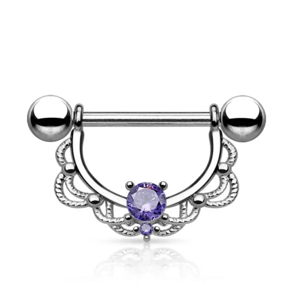 316l Surgical Steel Nipple Shields Piercing with Crystalised Gem - Image 4