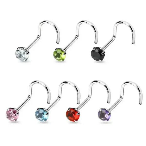 Titanium ASTM F136 Implant Grade Prong Set Zirconia Curved Nose Screw Nose Pin Piercing Wholesale