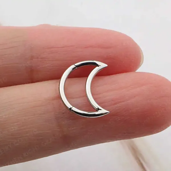 Implant Grade ASTM F136 Titanium Piercing Jewelry Mirror Polish Moon Shaped Nose Ring Hoop Jewelry Cliker - Image 2