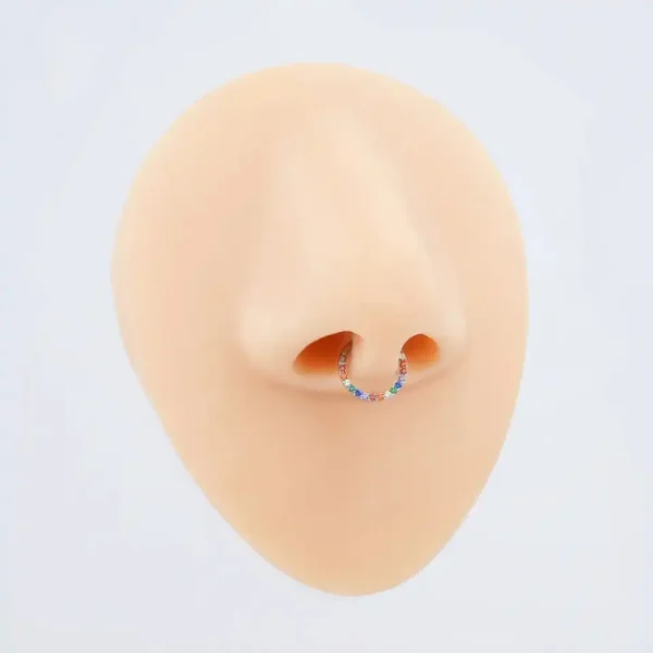 Titanium ASTM F136 Implant Grade Rainbow CZ Hinged Segment Nose Ring Clickers Wholesale - Image 3