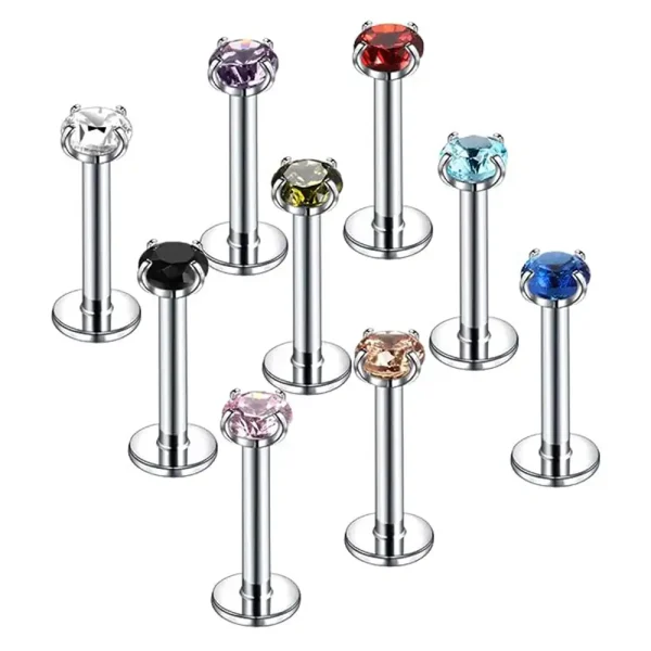 Wholesale 316L Surgical Steel Lip Studs with Cubic Zircon Crystal Gems for Monroe Piercings