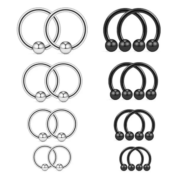 16G Surgical Steel Horseshoe and captive Bead Ring Piercing Jewelry for Nose, Hoop, Septum, Earring, Eyebrow, Tongue, Lip, Nipple, Helix, and Tragus - Image 6
