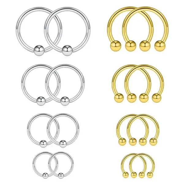 16G Surgical Steel Horseshoe and captive Bead Ring Piercing Jewelry for Nose, Hoop, Septum, Earring, Eyebrow, Tongue, Lip, Nipple, Helix, and Tragus - Image 3