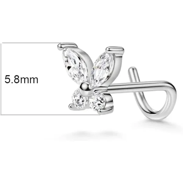 20g 316L Surgical Steel Clear Prong Set CZ Nose Screws Butterfly - Image 2