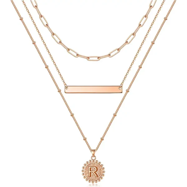 14K Women's Paperclip Chain Layered Necklaces with Coin Initial Pendant - Image 3