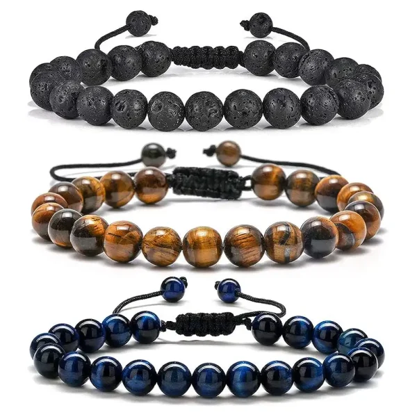 Wholesale Men Natural Stone Stress Relief Beaded Bracelets