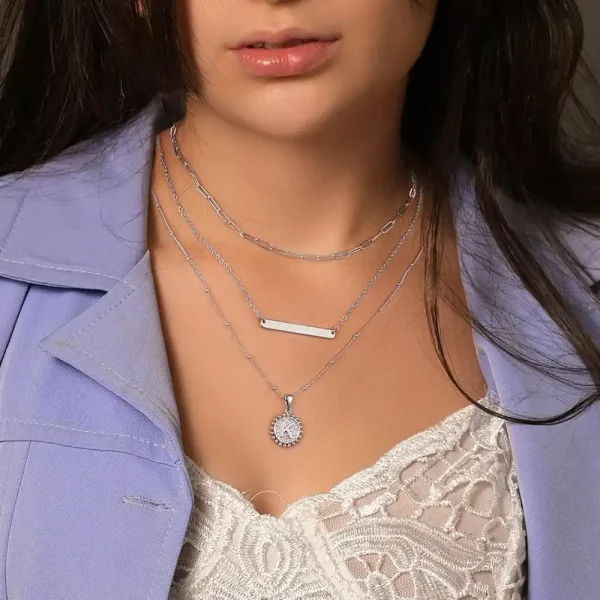 14K Women's Paperclip Chain Layered Necklaces with Coin Initial Pendant - Image 2