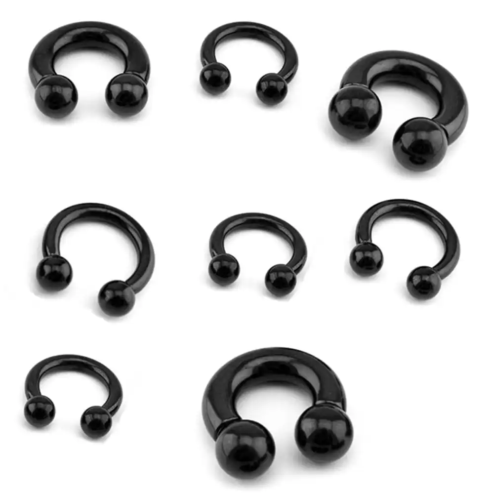 Externally Threaded Black Circular Barbell Rings 18G 2G