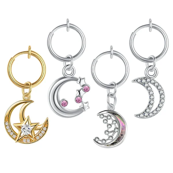 Non-Piercing Dangle Moon Stainless Steel Fake Belly Button Rings