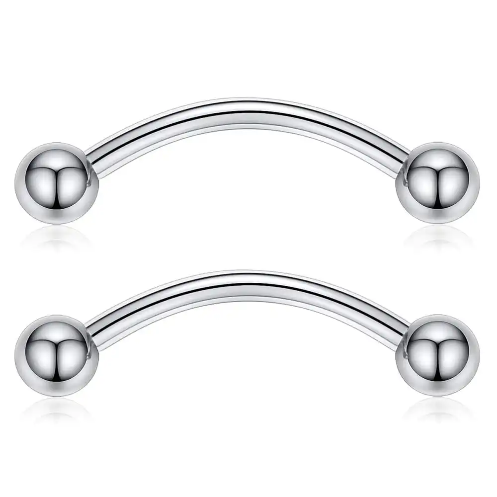 ACECHANNEL 316L Stainless Steel Curved Barbell - Genital Piercing Body Jewelry For Men (6mm Gauge, 18mm Length)