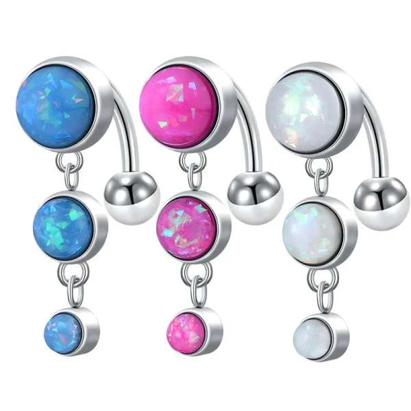 Vertical Triple Opalite Dangle Belly Button Ring