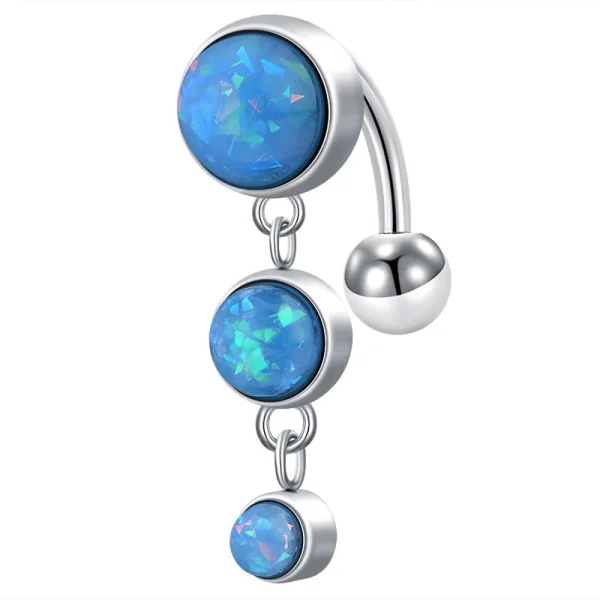 Vertical Triple Opalite Dangle Belly Button Ring - Image 4