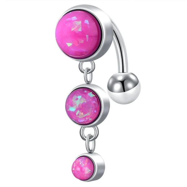 Vertical Triple Opalite Dangle Belly Button Ring - Image 3