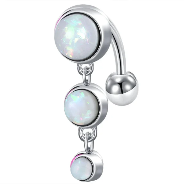 Vertical Triple Opalite Dangle Belly Button Ring - Image 2