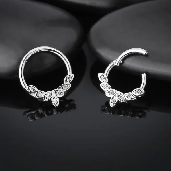 Cluster Cubic Zirconia Surgical Steel Segment Hoop Ring Clicker - Image 3