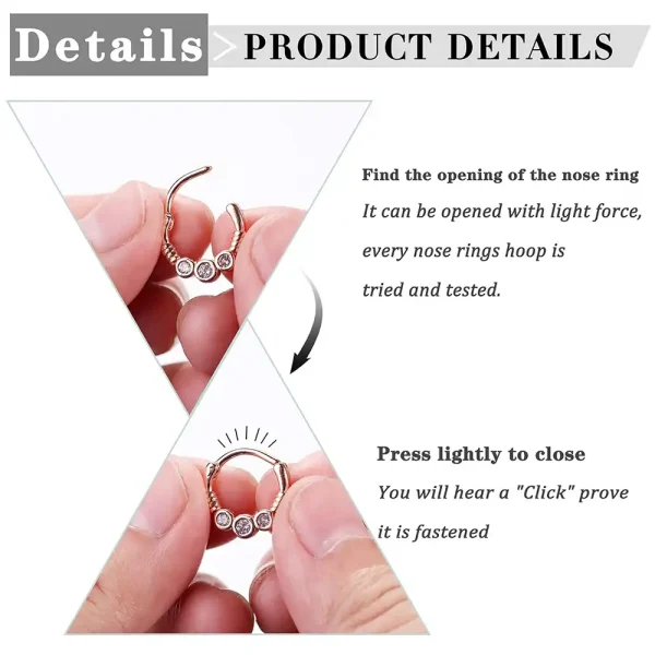 CZ Opal Hinged Stainless Steel Segment Clicker Ring - Image 4