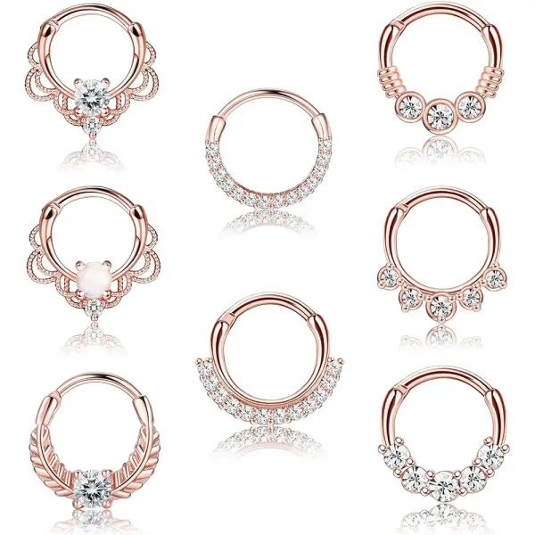 CZ Opal Hinged Stainless Steel Segment Clicker Ring - Image 2