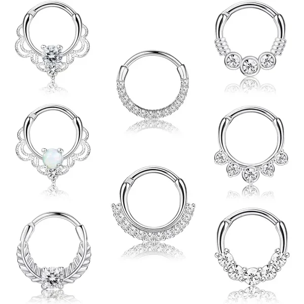 CZ Opal Hinged Stainless Steel Segment Clicker Ring