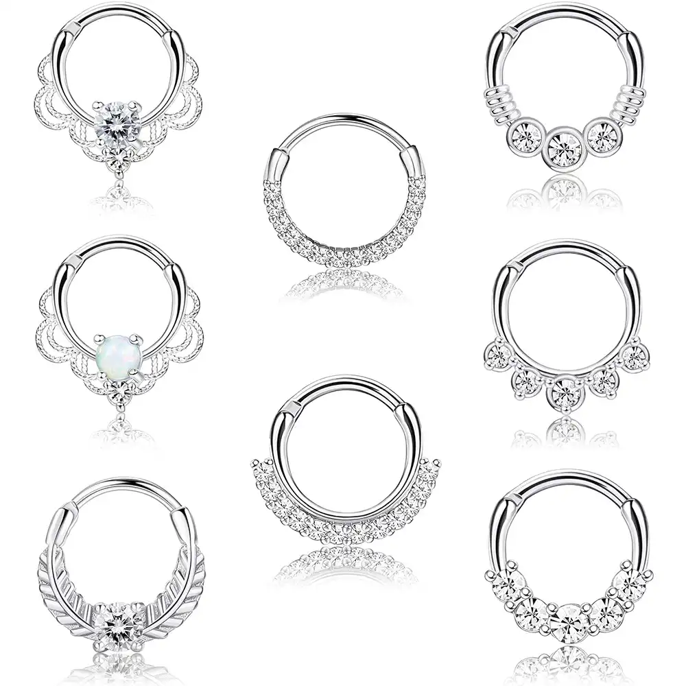 CZ Opal Hinged Stainless Steel Segment Clicker Ring - Body Jewelry ...