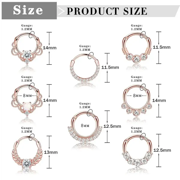 CZ Opal Hinged Stainless Steel Segment Clicker Ring - Image 3