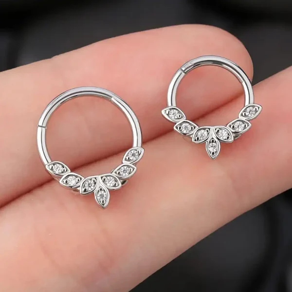 Cluster Cubic Zirconia Surgical Steel Segment Hoop Ring Clicker - Image 2