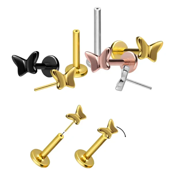 16G Butterfly Titanium Threadless Labret Piercing Jewelry