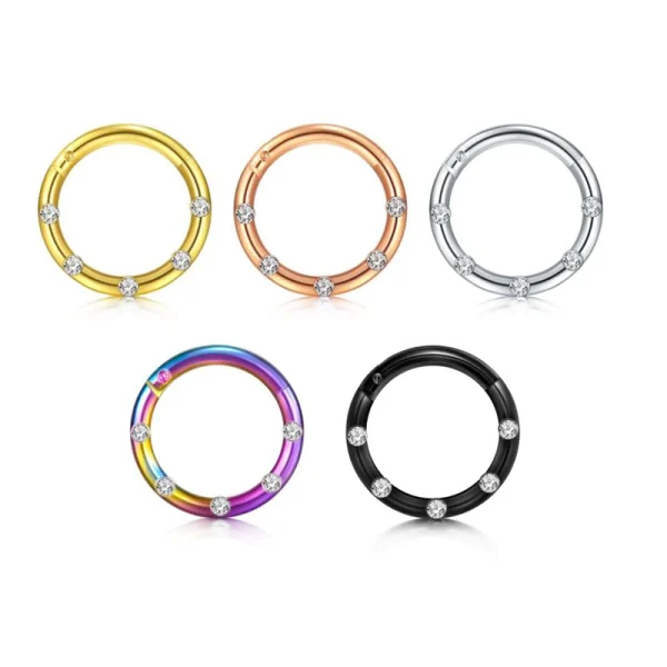 16g Surgical Steel Frontal Clear CZ Gems Septum Clicker Ring - Image 2