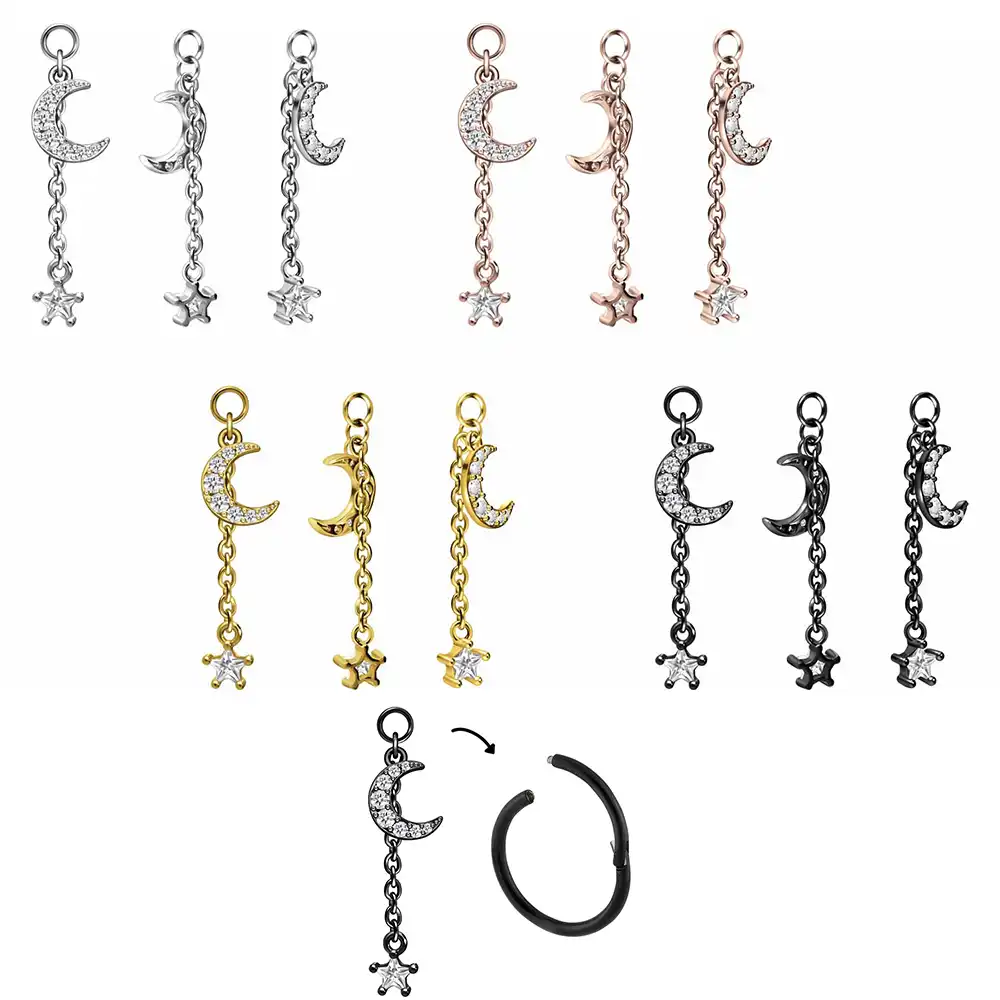 OUFER Orecchini A Luna Per Cartilagine – Acciaio 316L Con CZ, Misura 16G 6mm, Tragus Helix
