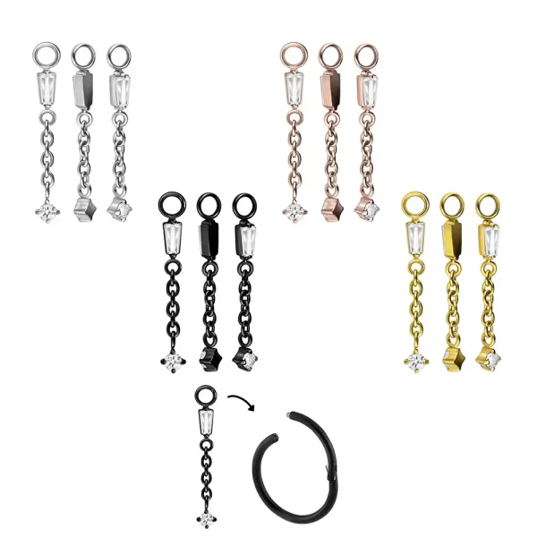 Double Crystals+Chain Surgical Steel Earring Pendant for Clickers