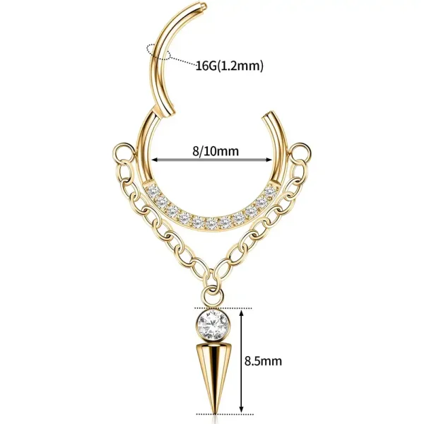 16G Dangle Spike CZ Gem Hinged Segment Septum Ring - Image 3