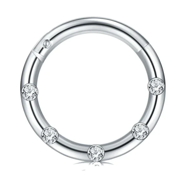16g Surgical Steel Frontal Clear CZ Gems Septum Clicker Ring